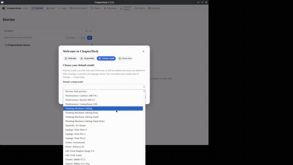 Choose a default model and finish setup